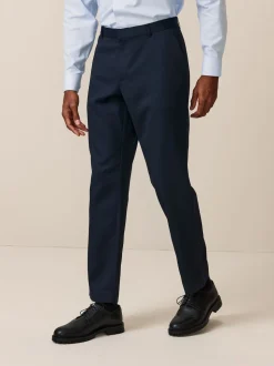 Navy Blue Regular Fit Plain Front Smart Trousers 2 Pack