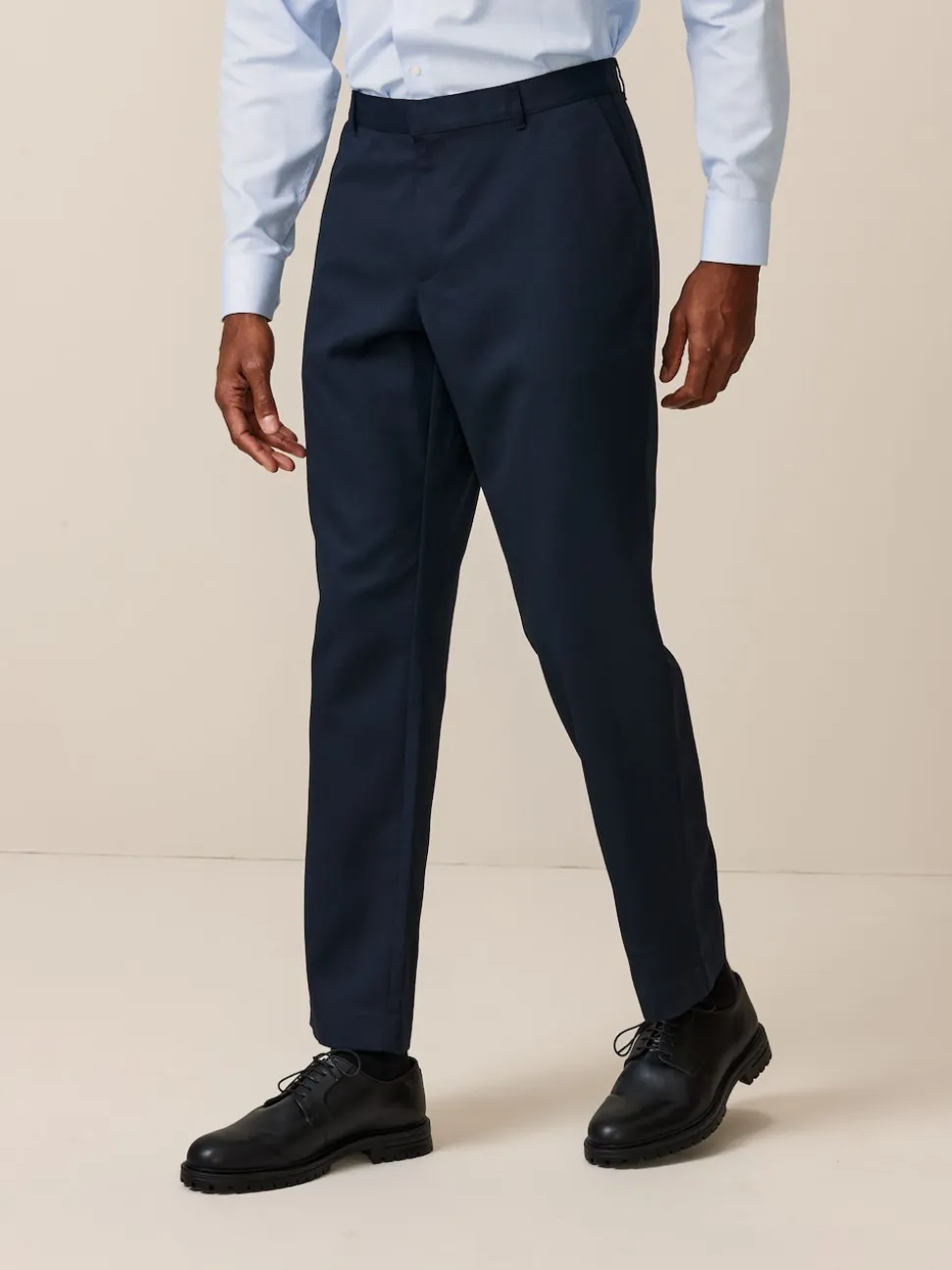 Navy Blue Regular Fit Plain Front Smart Trousers 2 Pack