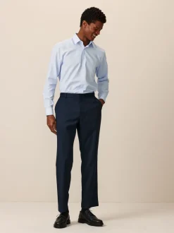 Navy Blue Regular Fit Plain Front Smart Trousers 2 Pack