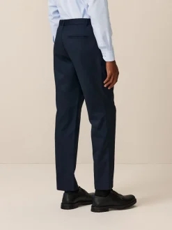 Navy Blue Regular Fit Plain Front Smart Trousers 2 Pack