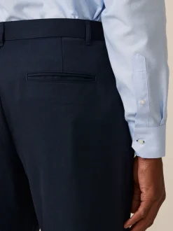 Navy Blue Regular Fit Plain Front Smart Trousers 2 Pack