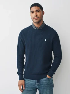 Navy Blue Regular Fit Rib Texture Mock Shirt Jumper
