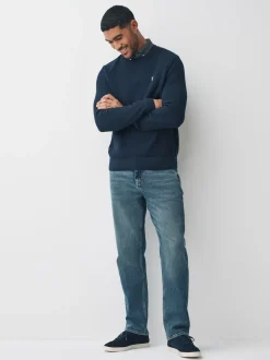 Navy Blue Regular Fit Rib Texture Mock Shirt Jumper