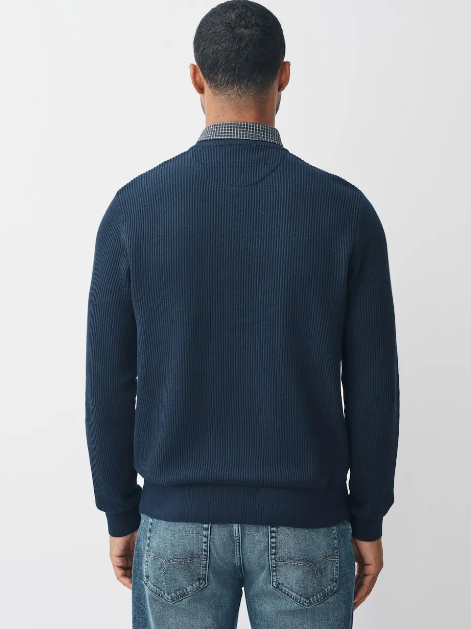 Navy Blue Regular Fit Rib Texture Mock Shirt Jumper