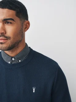 Navy Blue Regular Fit Rib Texture Mock Shirt Jumper
