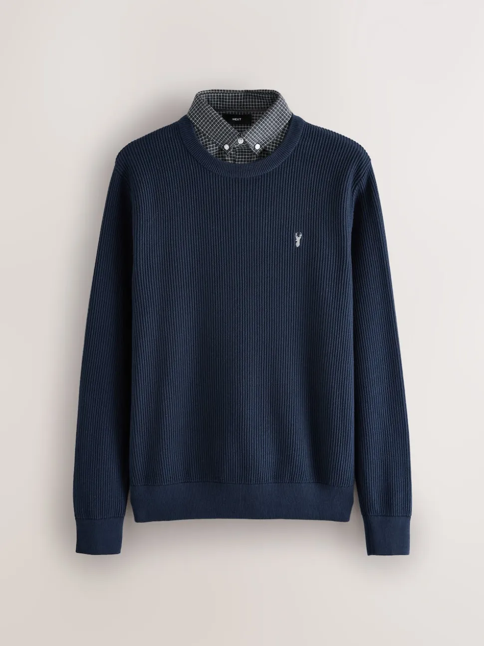 Navy Blue Regular Fit Rib Texture Mock Shirt Jumper