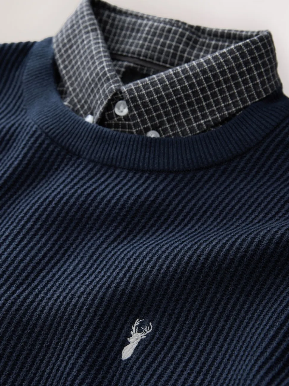 Navy Blue Regular Fit Rib Texture Mock Shirt Jumper