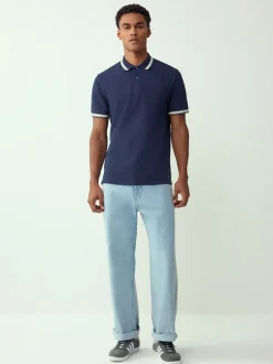 Navy Blue Regular Fit Short Sleeve Tipped Polo Shirt