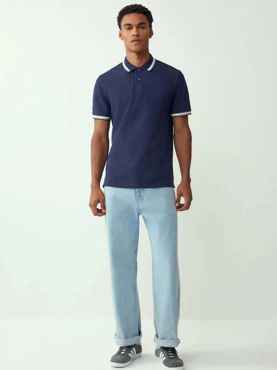 Navy Blue Regular Fit Short Sleeve Tipped Polo Shirt
