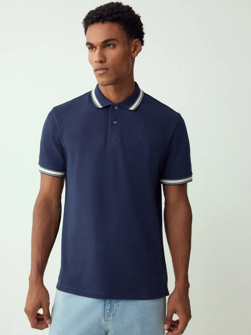 Navy Blue Regular Fit Short Sleeve Tipped Polo Shirt