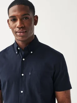 Navy Blue Regular Fit Short Sleeve Easy Iron Button Down Oxford Shirt