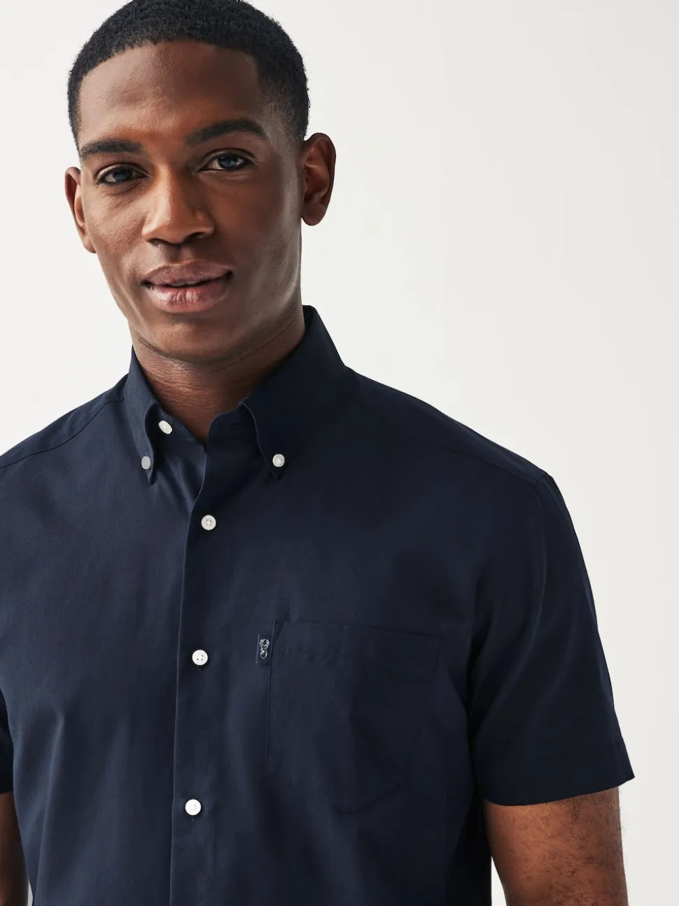 Navy Blue Regular Fit Short Sleeve Easy Iron Button Down Oxford Shirt
