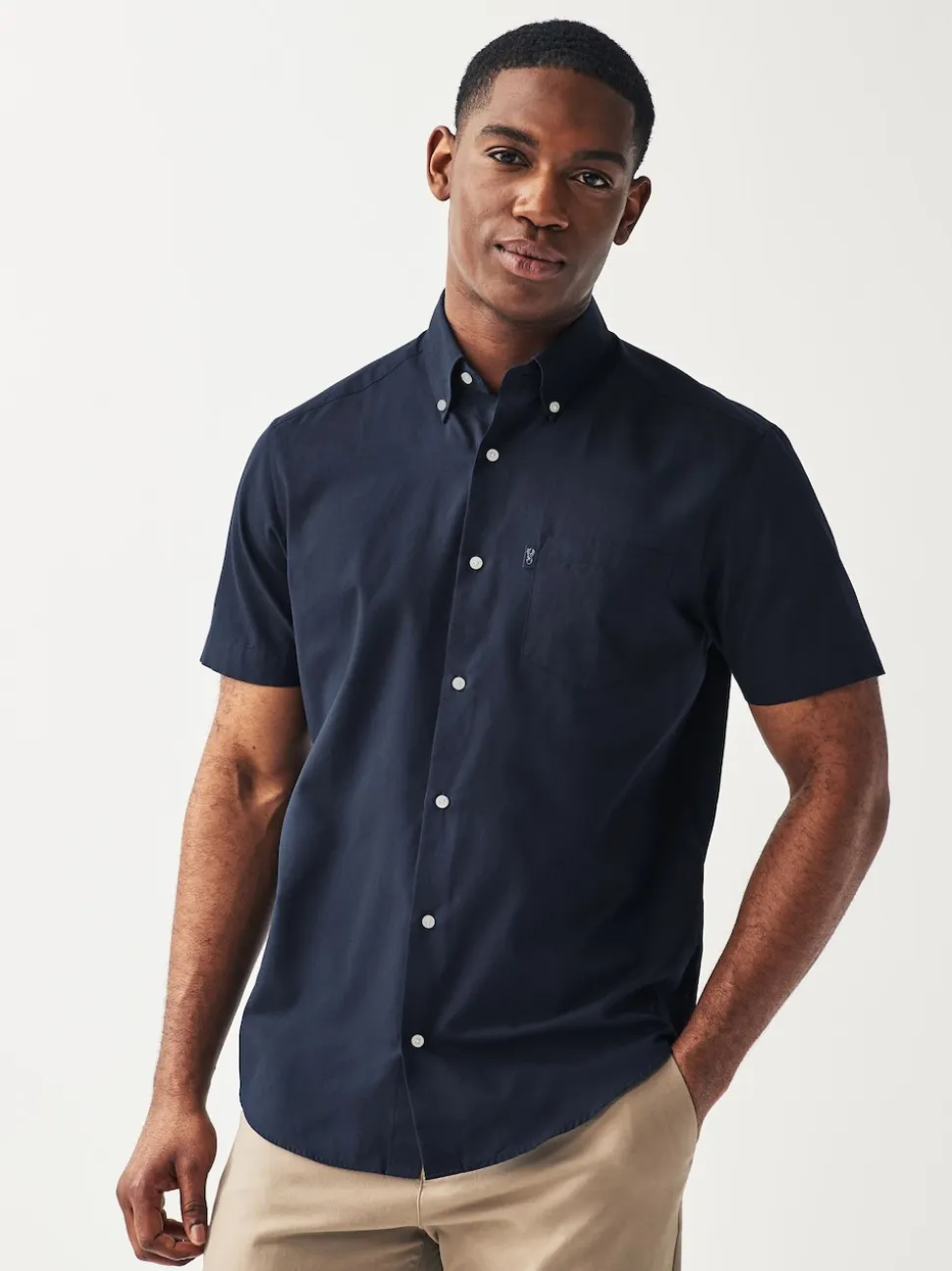 Navy Blue Regular Fit Short Sleeve Easy Iron Button Down Oxford Shirt