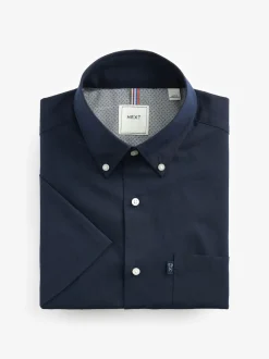 Navy Blue Regular Fit Short Sleeve Easy Iron Button Down Oxford Shirt