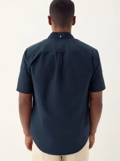Navy Blue Regular Fit Short Sleeve Oxford Shirt