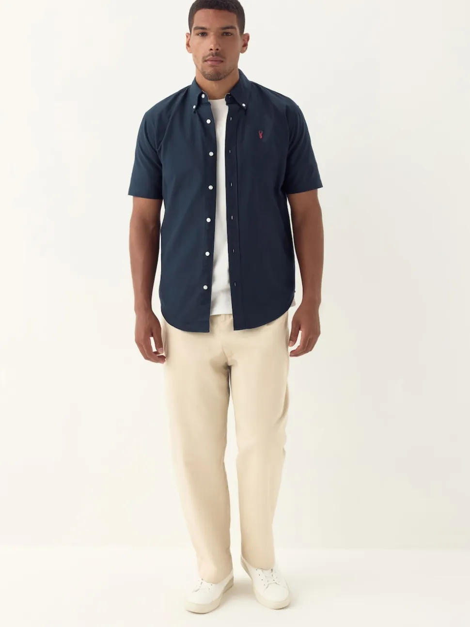 Navy Blue Regular Fit Short Sleeve Oxford Shirt