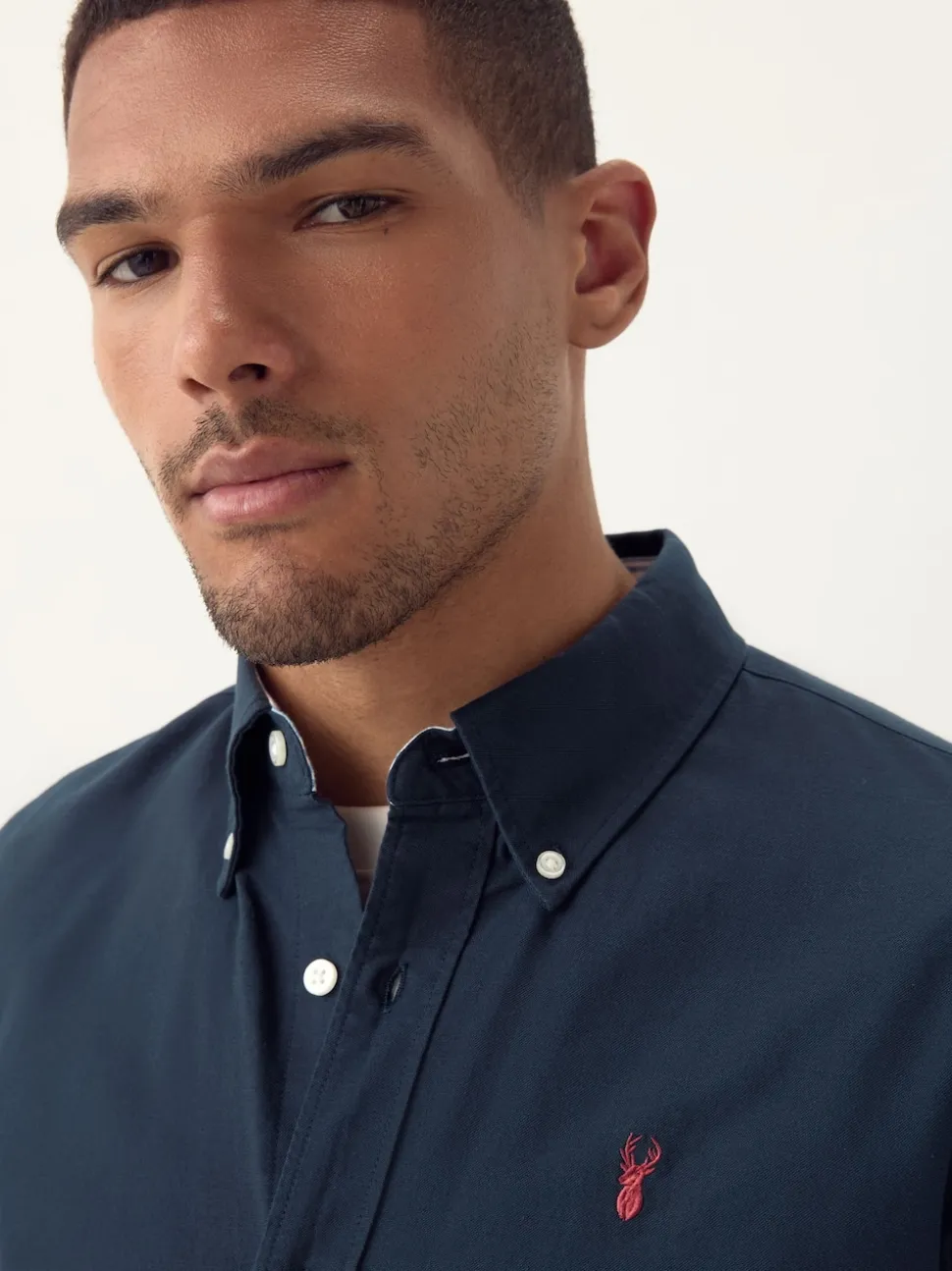 Navy Blue Regular Fit Short Sleeve Oxford Shirt