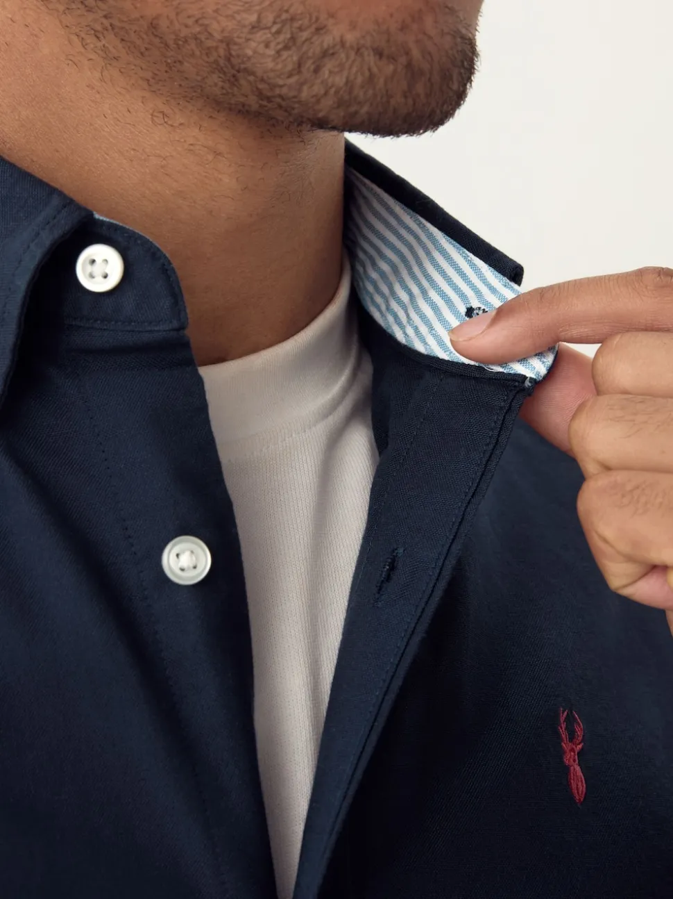 Navy Blue Regular Fit Short Sleeve Oxford Shirt