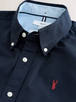 Navy Blue Regular Fit Short Sleeve Oxford Shirt