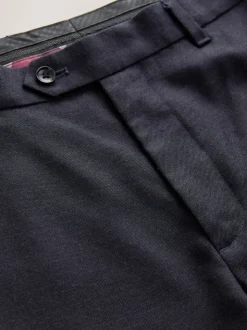 Navy Blue Regular Fit Signature 100% Wool Trousers With Motion Flex Waistband