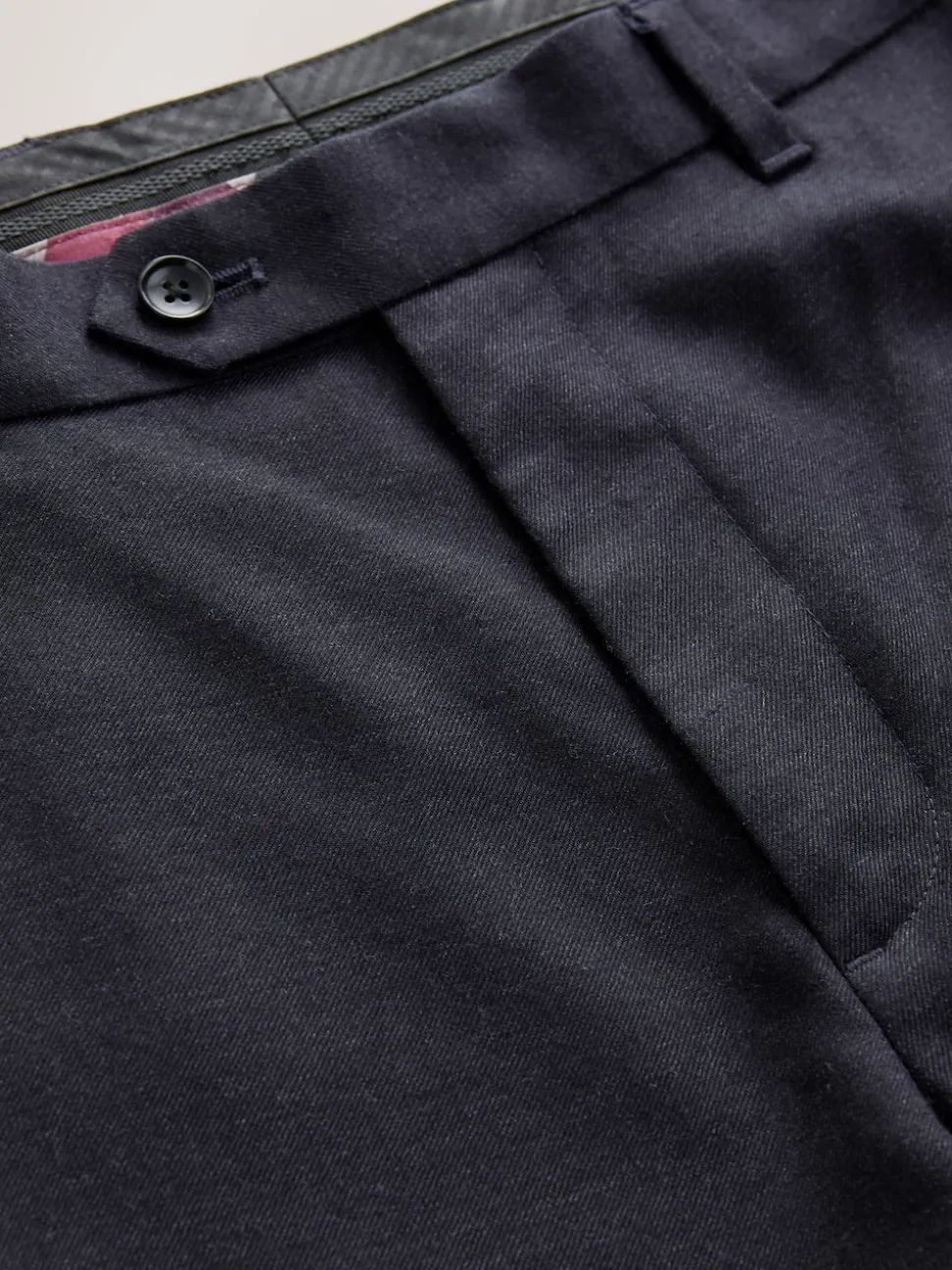 Navy Blue Regular Fit Signature 100% Wool Trousers With Motion Flex Waistband