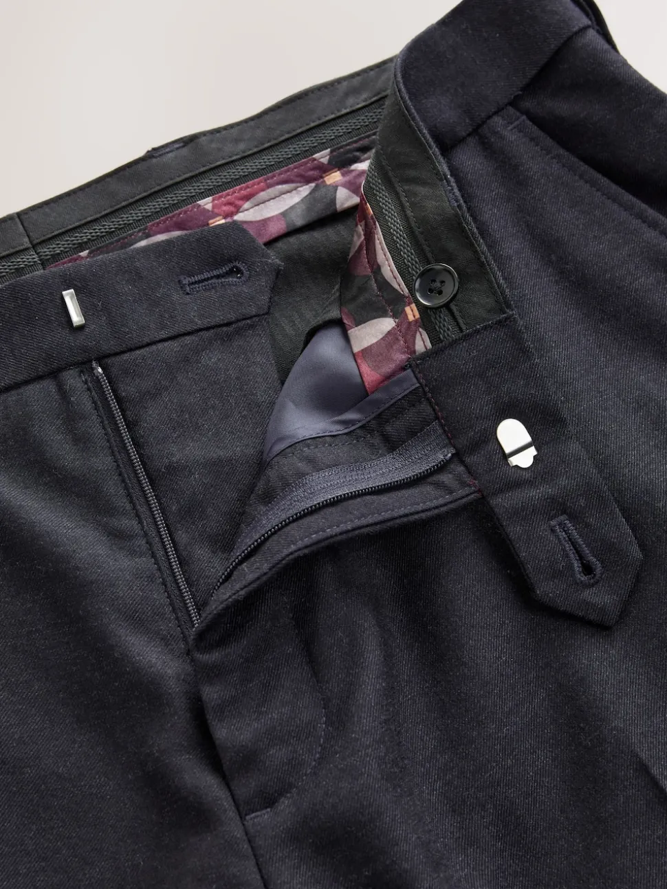 Navy Blue Regular Fit Signature 100% Wool Trousers With Motion Flex Waistband