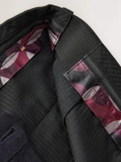 Navy Blue Regular Fit Signature 100% Wool Trousers With Motion Flex Waistband