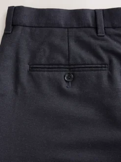 Navy Blue Regular Fit Signature 100% Wool Trousers With Motion Flex Waistband