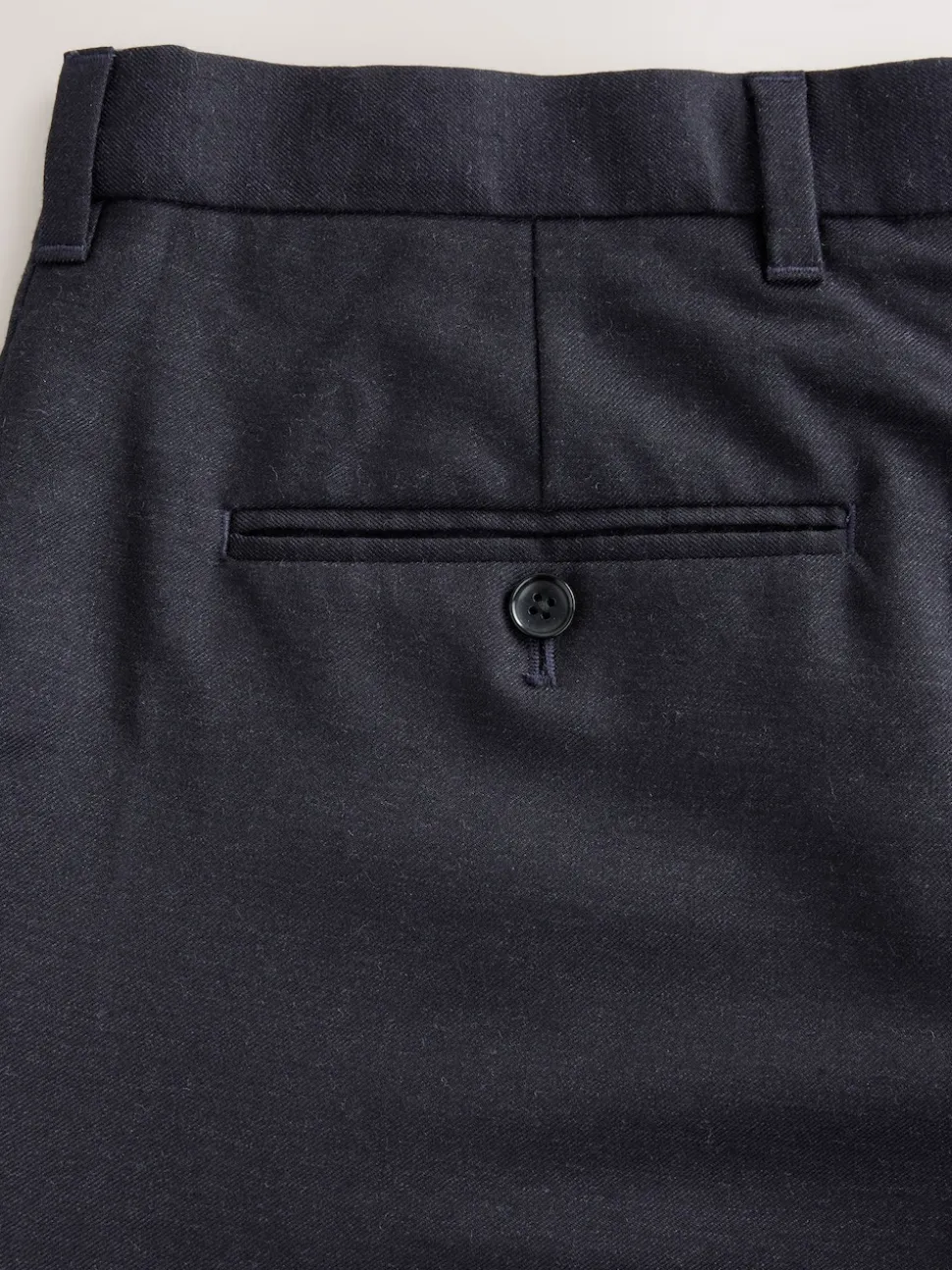 Navy Blue Regular Fit Signature 100% Wool Trousers With Motion Flex Waistband