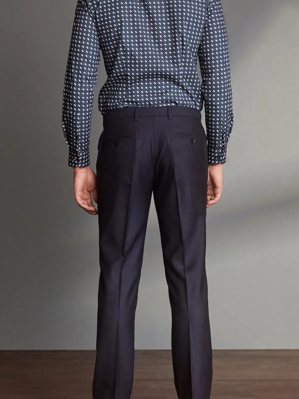 Navy Blue Regular Fit Signature 100% Wool Trousers With Motion Flex Waistband