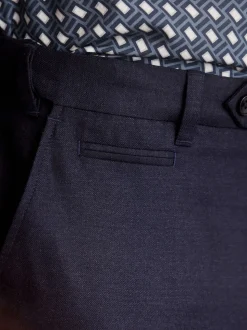 Navy Blue Regular Fit Signature 100% Wool Trousers With Motion Flex Waistband