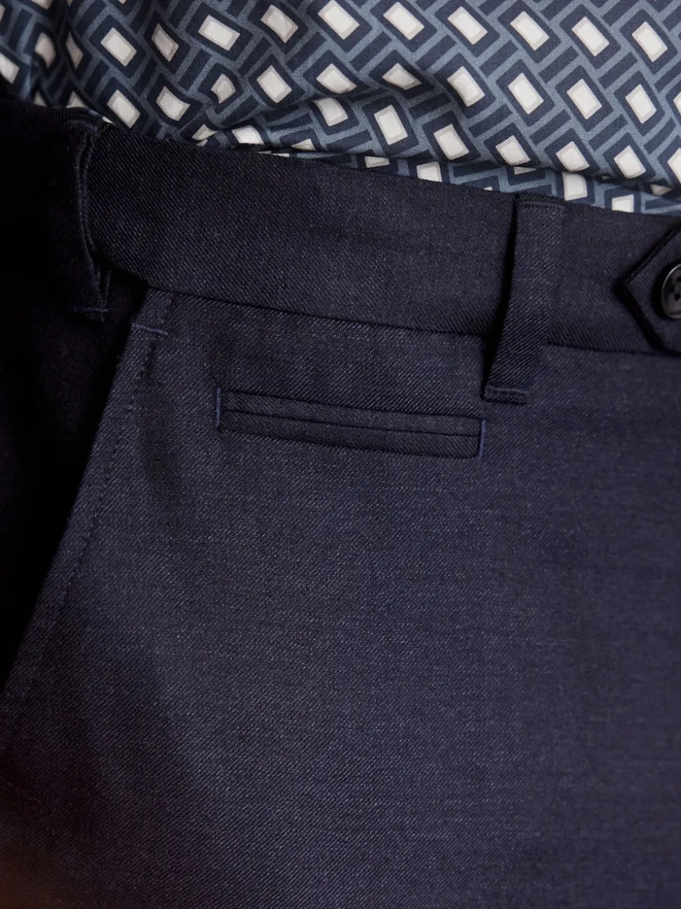 Navy Blue Regular Fit Signature 100% Wool Trousers With Motion Flex Waistband