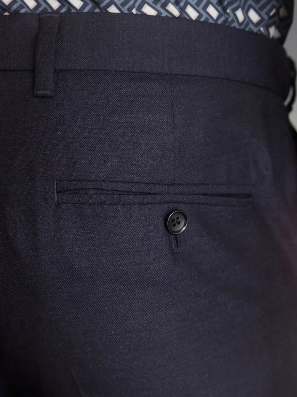 Navy Blue Regular Fit Signature 100% Wool Trousers With Motion Flex Waistband