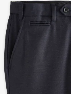 Navy Blue Regular Fit Signature 100% Wool Trousers With Motion Flex Waistband