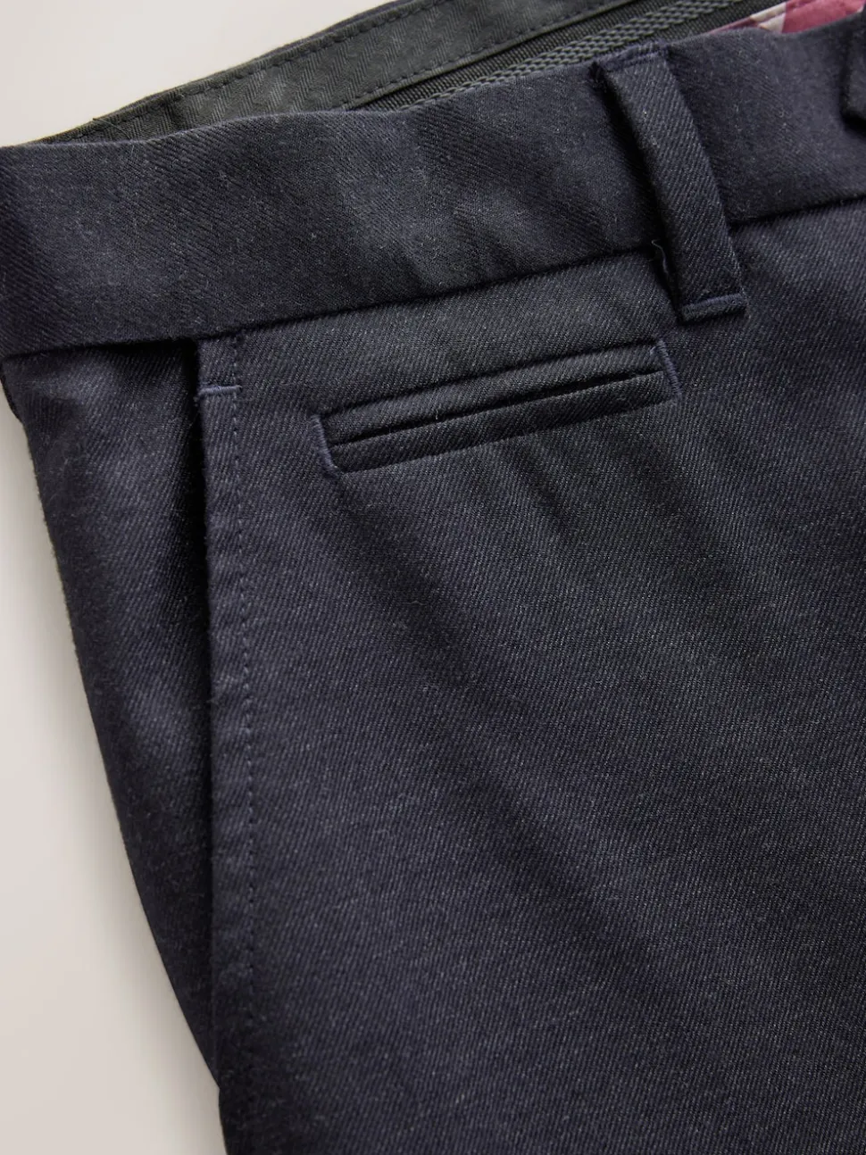 Navy Blue Regular Fit Signature 100% Wool Trousers With Motion Flex Waistband