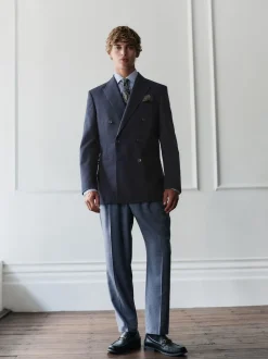 Navy Blue Regular Fit Signature Leomaster Wool Rich Double Breasted Blazer