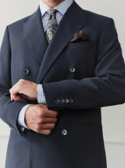 Navy Blue Regular Fit Signature Leomaster Wool Rich Double Breasted Blazer