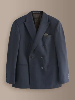 Navy Blue Regular Fit Signature Leomaster Wool Rich Double Breasted Blazer