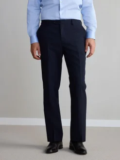 Navy Blue Regular Fit Slim Fit Signature Nova Fides 100% Italian Wool Suit Trousers