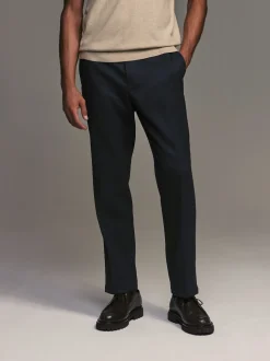 Navy Blue Regular Fit Smart Trousers With Wool