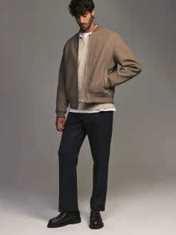 Navy Blue Regular Fit Smart Trousers With Wool