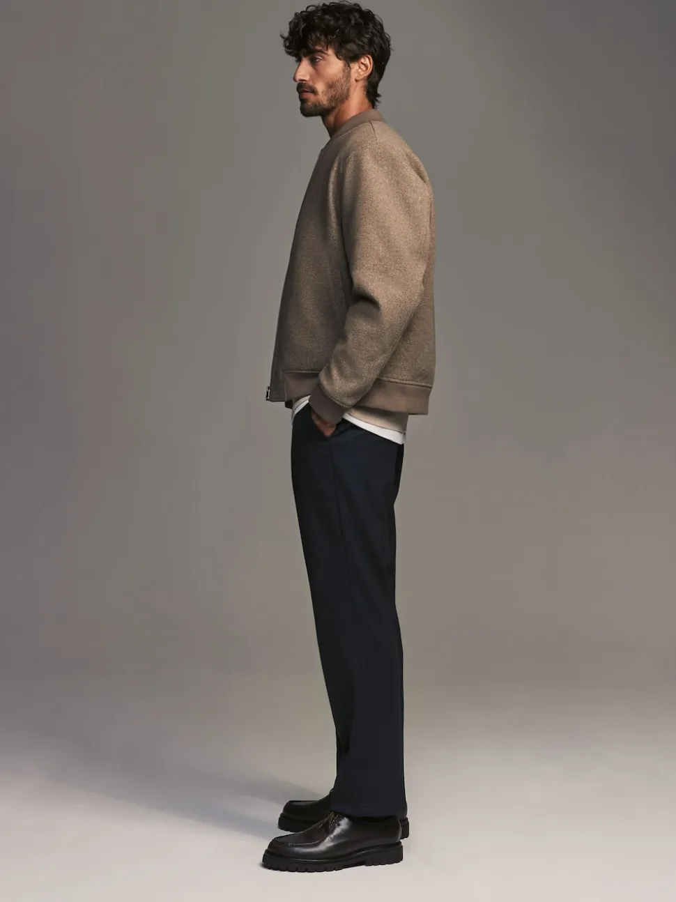 Navy Blue Regular Fit Smart Trousers With Wool