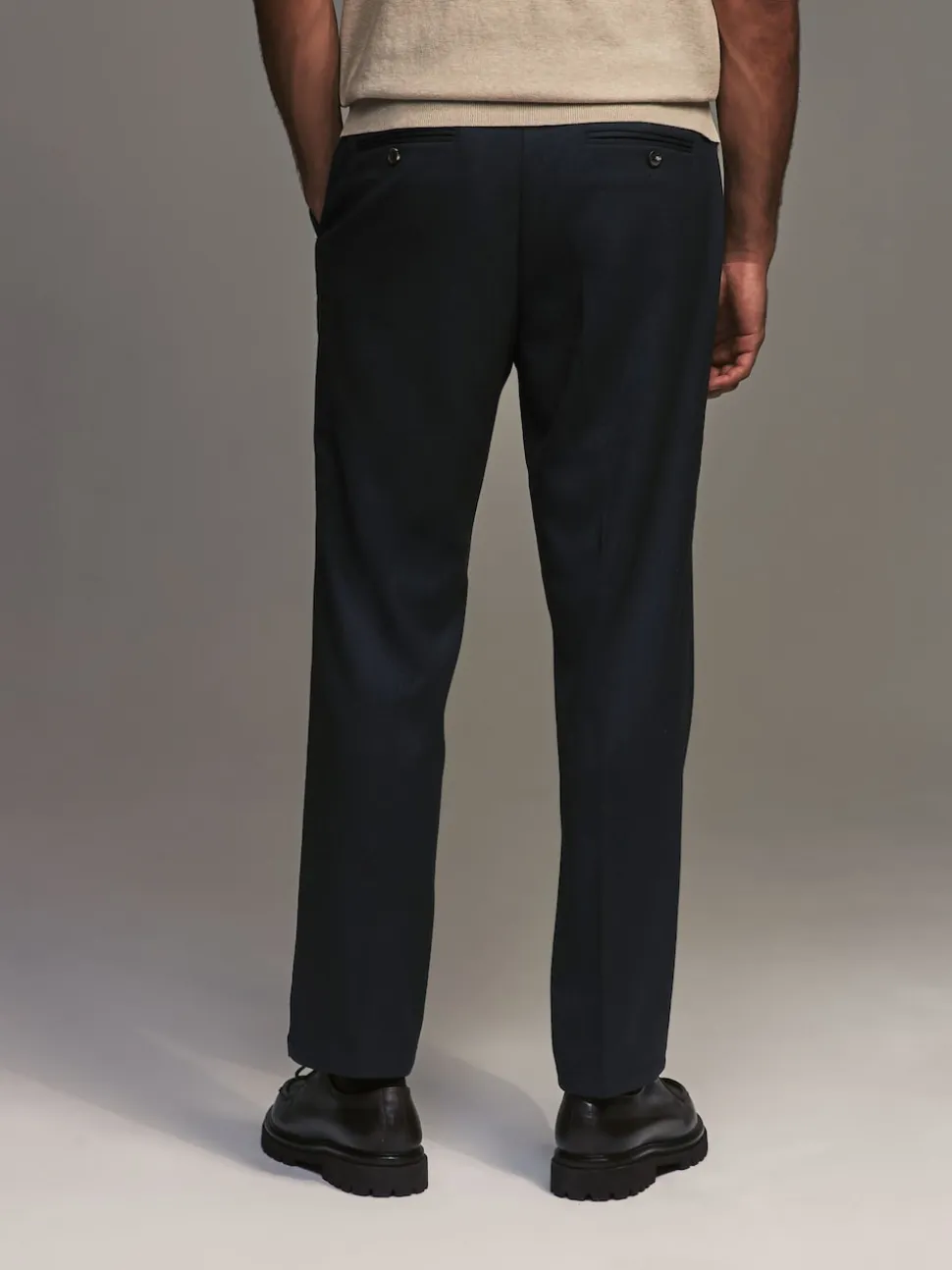 Navy Blue Regular Fit Smart Trousers With Wool