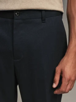 Navy Blue Regular Fit Smart Trousers With Wool