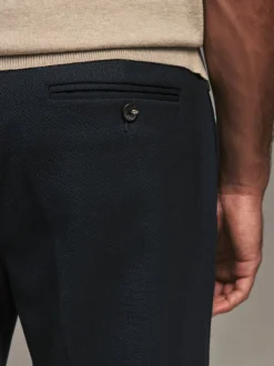 Navy Blue Regular Fit Smart Trousers With Wool
