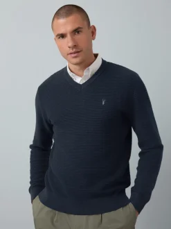 Navy Blue Regular Fit Textured Oxford Mock Shirt Jumper