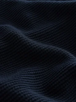 Navy Blue Regular Fit Textured Oxford Mock Shirt Jumper