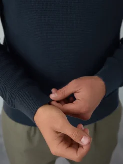 Navy Blue Regular Fit Textured Oxford Mock Shirt Jumper