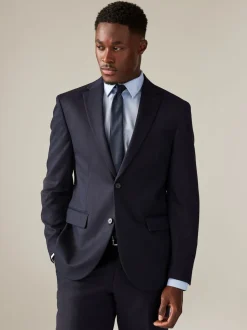 Navy Blue Regular Fit Textured Suit Jacket