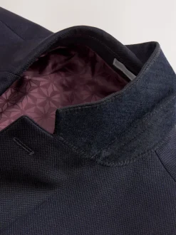Navy Blue Regular Fit Textured Suit Jacket